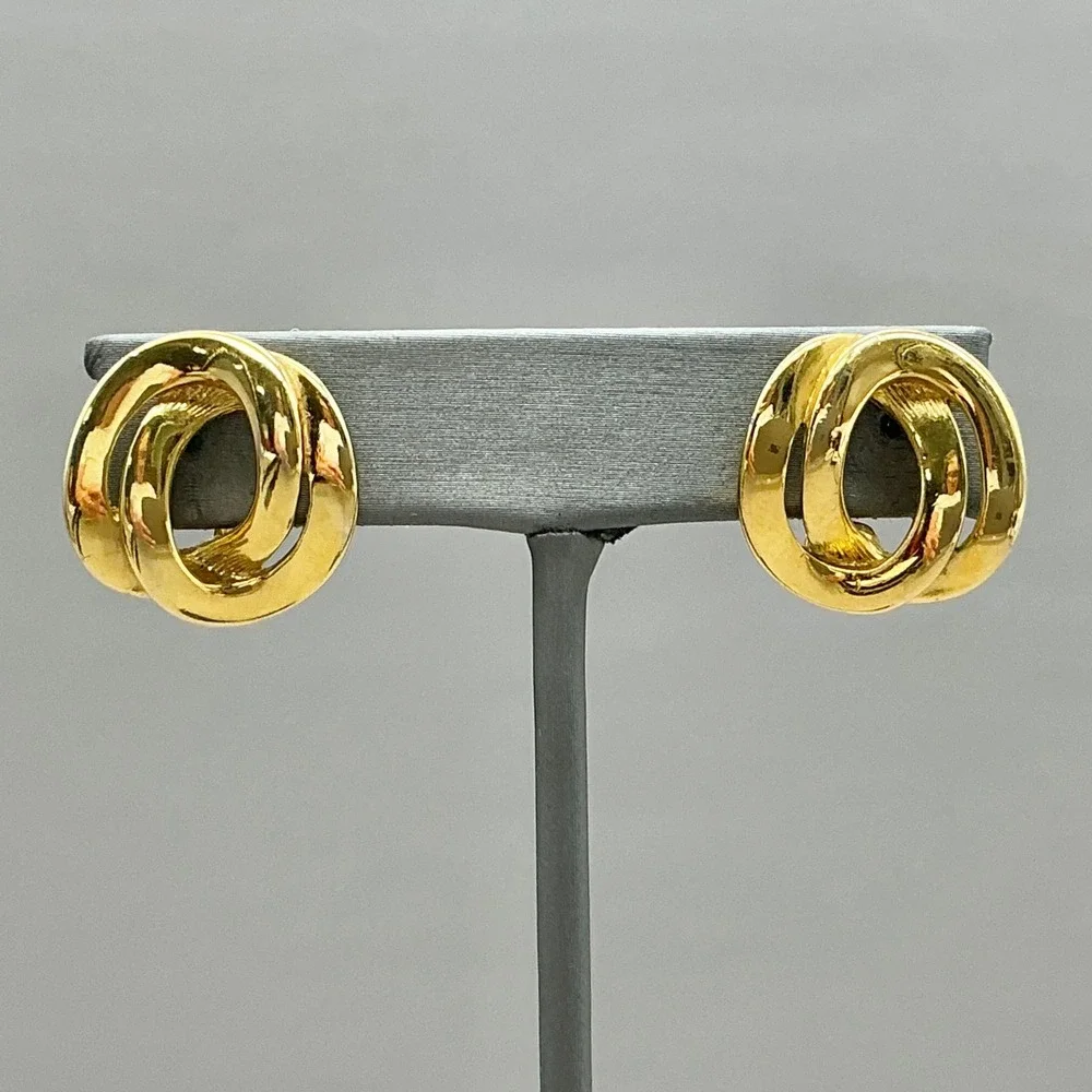 Vintage Monet Earrings Gold Tone Knot Clip On Statement Classic Signed
